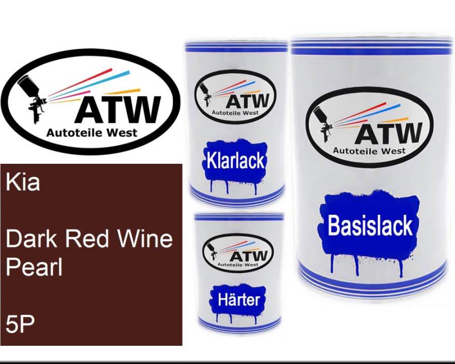 Kia, Dark Red Wine Pearl, 5P: 500ml Lackdose + 500ml Klarlack + 250ml Härter - Set, von ATW Autoteile West.